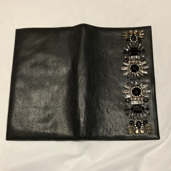 EUC Express black leather finish rhinestone fold over clutch - Picture 8 of 8